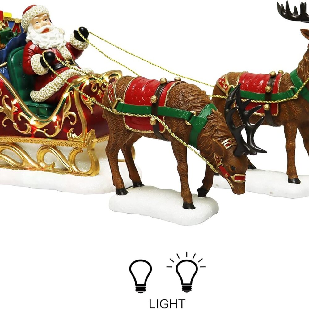 Christmas Decor Santa Riding in a Sleigh with Reindeers Décor